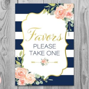 Navy and Gold Foil Favors Please Take One Sign