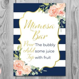 Navy Stripes and Gold Foil Mimosa Bar Sign