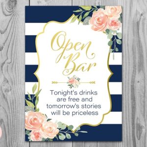 Navy and Gold Foil Wedding Open Bar Sign