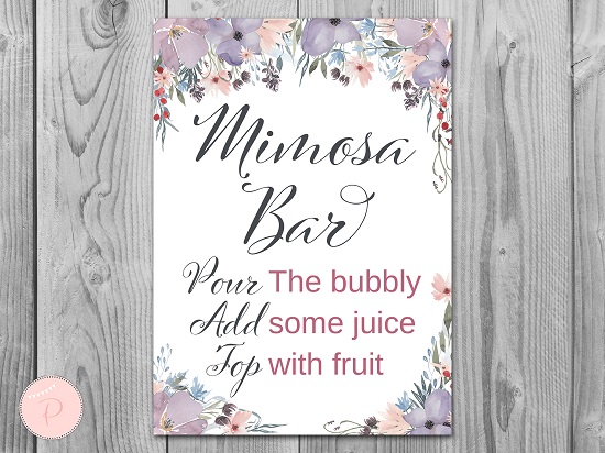 Instant Download Purple Lavender Floral Mimosa Bar Station Sign
