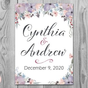 Purple and Lavender Floral Wedding Welcome Sign