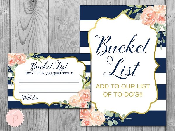 Gold and Navy Stripes Bucket List Card Sign