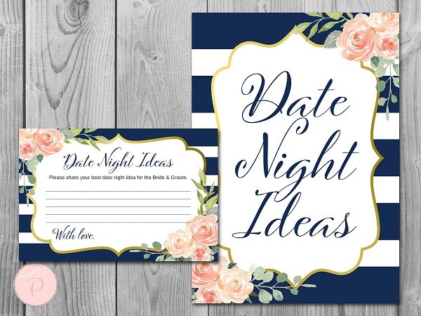 Navy and Gold Date Night Ideas Card and Sign