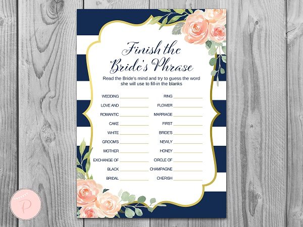 Gold and Navy Finish Bride's Phrase Game