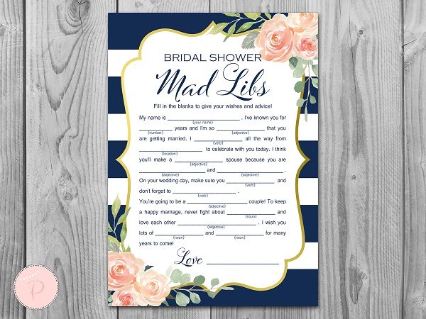 Navy and Gold Bridal Shower Mad Libs