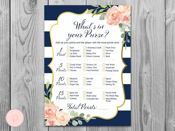 Navy and Gold What's in your Purse Printable