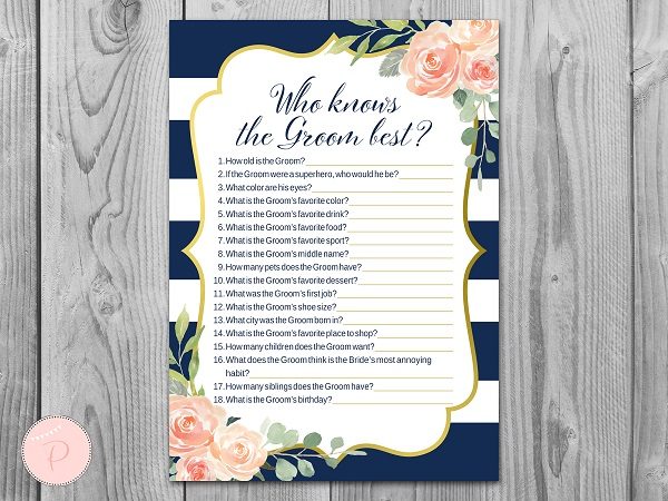 Navy and Gold Who knows Groom Best Quiz