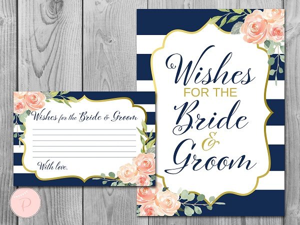 Navy and Gold Floral Wishes for the Couple