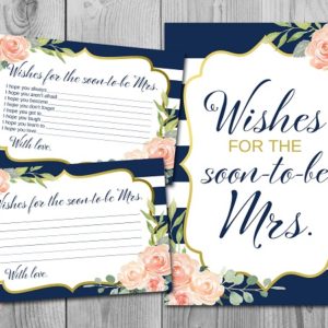 Navy and Gold Wishes for Soon To Be Mrs Card Sign