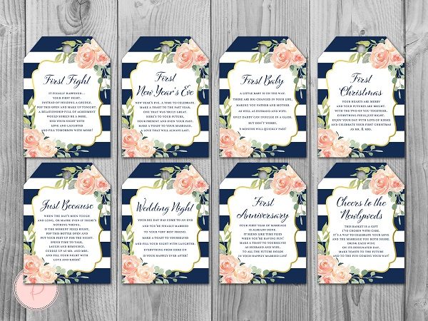 Navy and Gold Wedding Wine Tags for Milestones