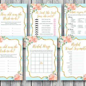 Mint and Gold Wedding Shower Game Package