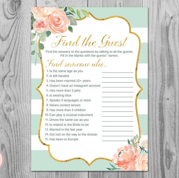 Mint Gold Find the Guest Game, Bridal Discovery Game