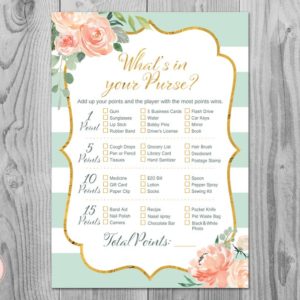 Mint Gold Whats in your Purse Bridal Shower Game