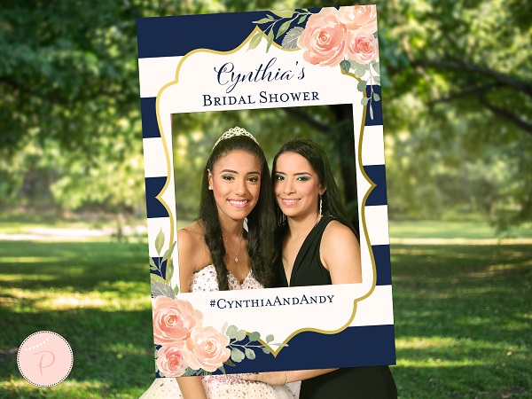 Navy and Gold Bridal Shower Photo booth Frame
