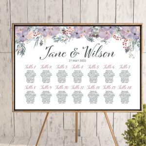 Purple Floral Printable Custom Wedding Seating Chart