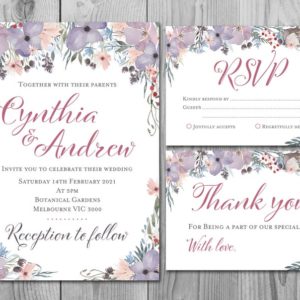 Purple Magenta Floral Wedding Invitation
