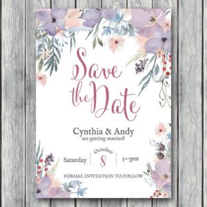 Purple Magenta Floral Save The Date Wedding Invitation