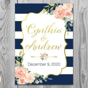 Floral Navy and Gold Foil Wedding Welcome Sign