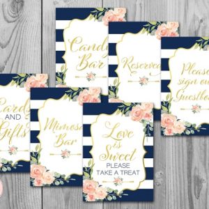 Navy and Gold Foil Wedding Table Signs