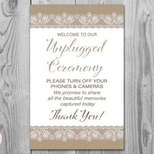 Burlap and Lace Rustic Unplugged Ceremony Sign