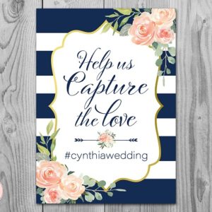 Navy and Gold Editable Capture the Love Hashtag Sign