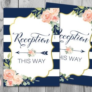 Navy Stripes and Gold Wedding Reception Direction Sign