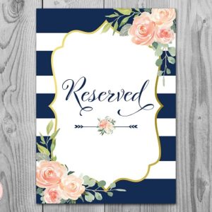 Navy Blue and Floral Wedding Reserved Seating Sign