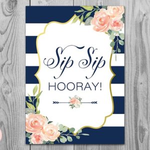 Navy Stripes with Gold Foil Sip Sip Hooray Sign
