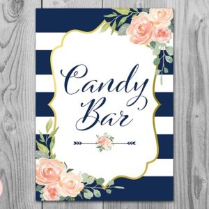 Navy Stripes and Gold Wedding Candy Bar Sign