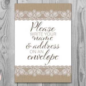 Lace and Burlap Wedding Address your Envelope Sign