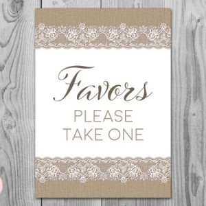 Burlap and Lace Rustic Favors Please Take One Sign