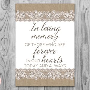 Burlap Lace In Loving Memory Remembrance Sign