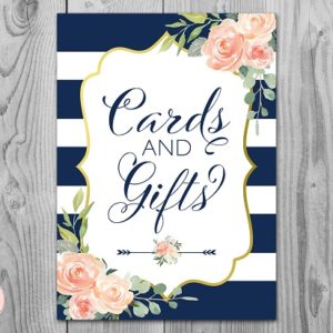 Navy and Gold Foil Cards and Gifts Wedding Sign