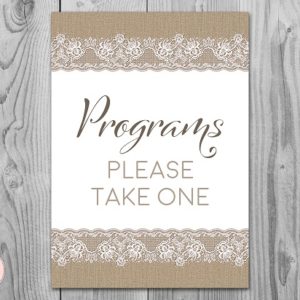 Burlap and Lace Rustic Wedding Program Take One Sign