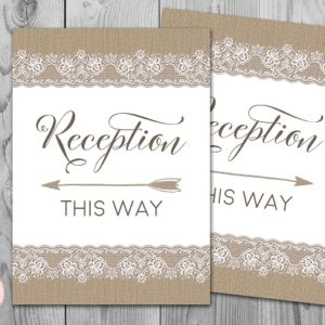 Burlap and Lace Rustic Wedding Reception Direction Sign