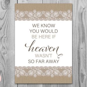 Burlap Rustic Wedding You would be here Remembrance Sign