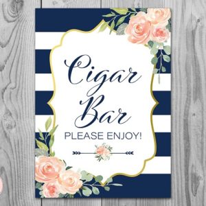 Navy Stripes and Gold Wedding Cigar Bar Sign