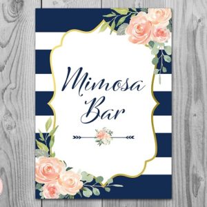 Navy Stripes and Gold Floral Mimosa Bar Sign Printable