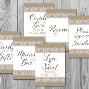 Burlap and Lace Rustic Wedding Table Sign Printables