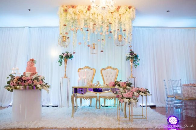 bride and groom chair surrounding decorations