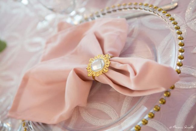 pink silk napkin with gold ring
