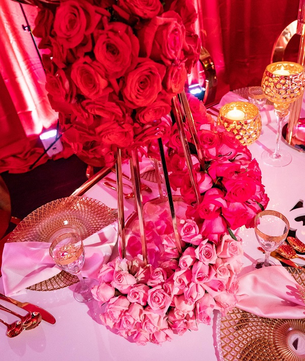 pink and red roses centerpiece