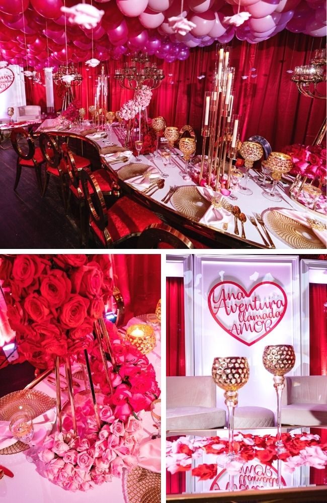 Gold and Red Valentine Themed Wedding tablescape