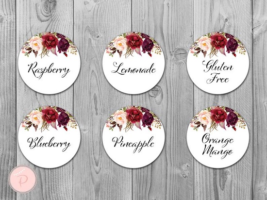 Marsala Floral Mimosa Bar Sign Bubbly Bar Sign, with Round Juice Tags 2