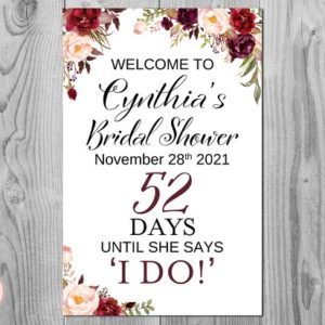 Marsala Floral Personalized Welcome bridal shower sign