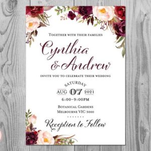 Marsala Personalized Elegant Wedding Invitations printable