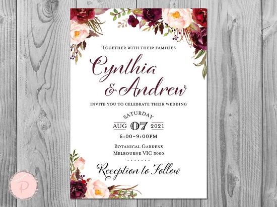 Marsala Personalized Elegant Wedding Invitations