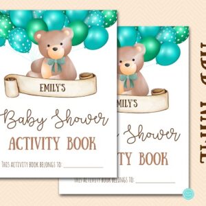 green Custom Name Baby Shower Kids Activity Book Coloring