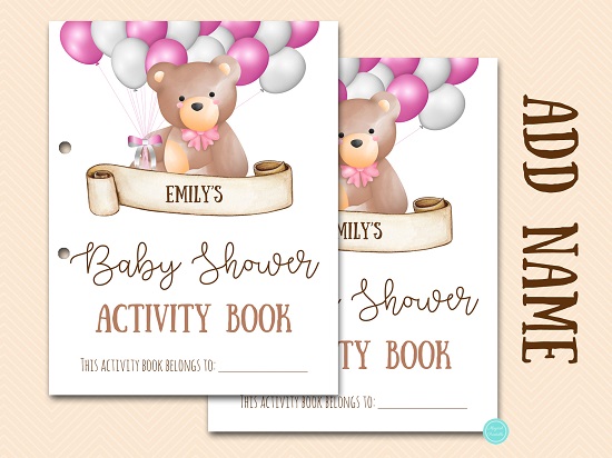 pink Custom Name Baby Shower Kids Activity Book Coloring
