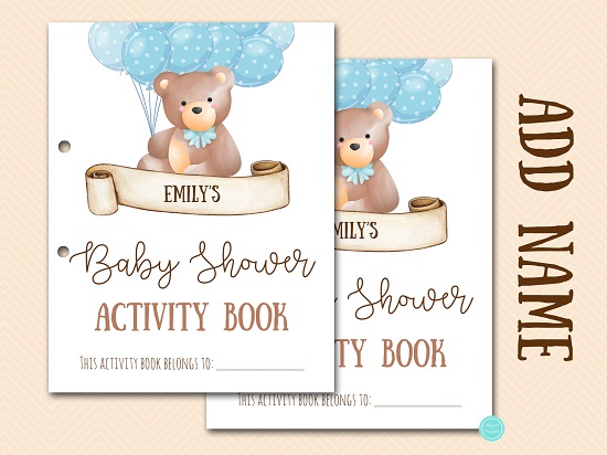 blue Custom Name Baby Shower Kids Activity Book Coloring